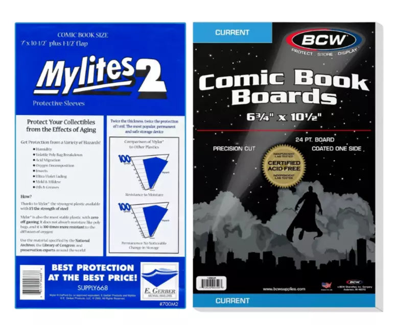 E. Gerber Current/Modern Mylites2 Mylar Comic Book Bags and BCW Boards 7" x 10 ½"